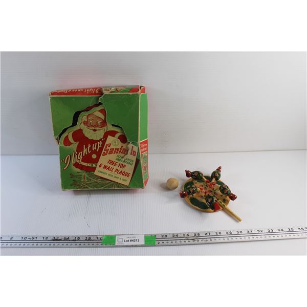 Novelty Chicken Toy and Vintage Light Up Santa Glo Tree Top & Wall Plaque - As Is