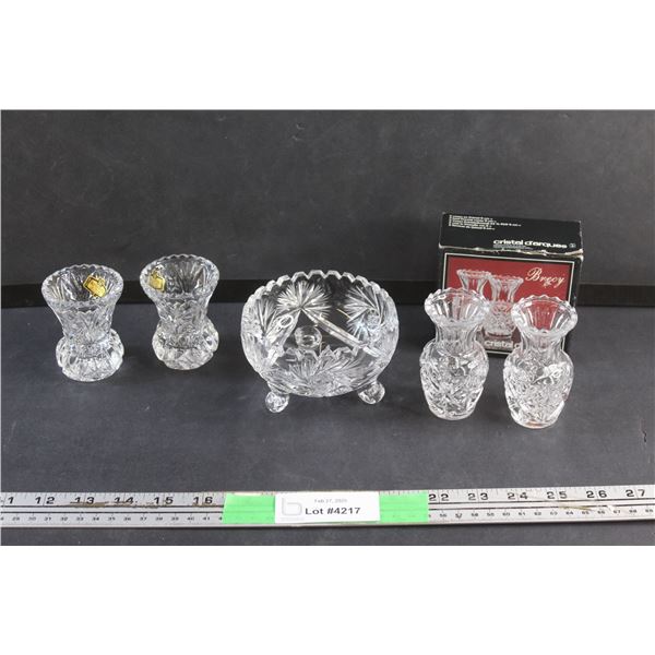 (4) Lead Crystal Vases and Candy Dish