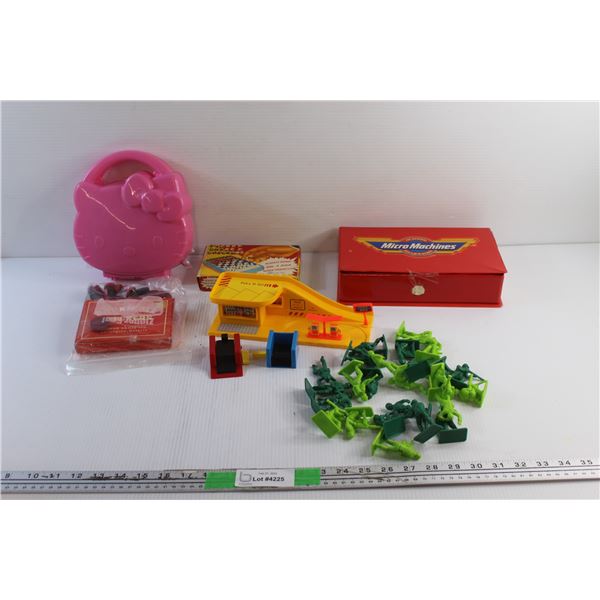 Hello Kitty Lunch Box, Assorted Toys, Crokinole Checkers and Pocket Chess & Checkers