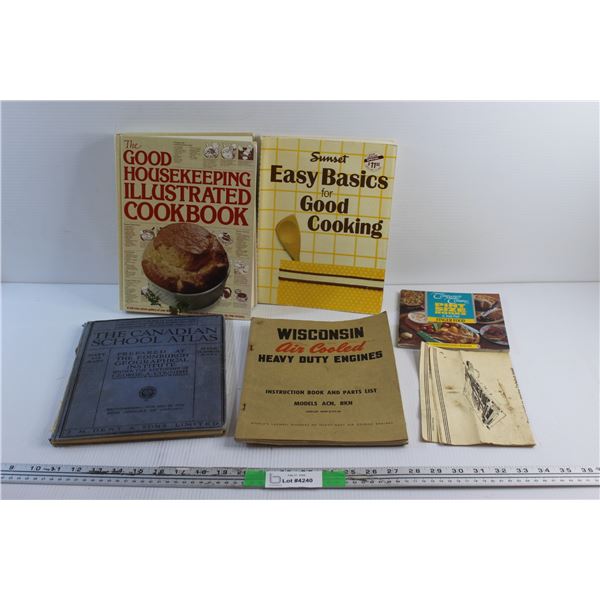 The Canadian School Atlas, Cookbooks and Wisconsin Air Cooled Heavy Duty Engines Book and Parts List