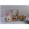 Image 2 : (2) Ceramic Tea Cups and (1) Coaster, Ceramic Piggy Coin Bank, Glass Pitcher and Vintage Old Port To