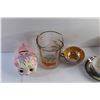 Image 5 : (2) Ceramic Tea Cups and (1) Coaster, Ceramic Piggy Coin Bank, Glass Pitcher and Vintage Old Port To