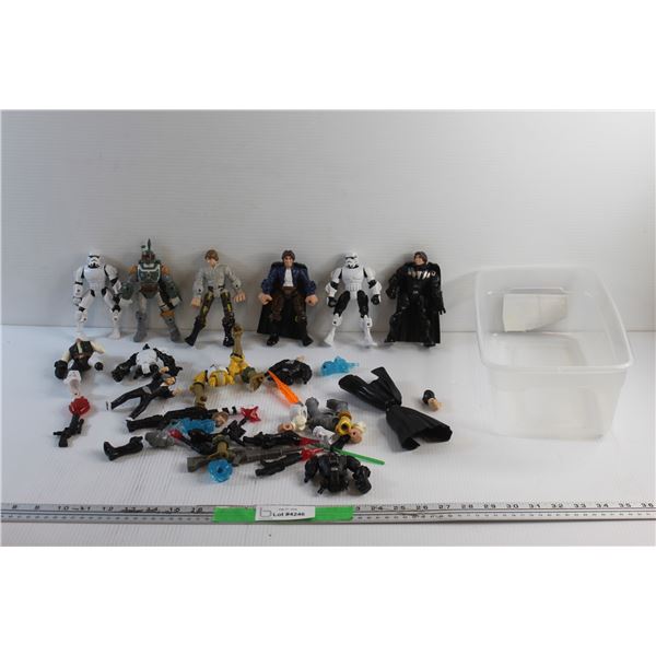 Plastic Container and Assorted Star Wars Toys and Figurines