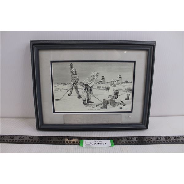 Wood Framed Wall Art - Bernie Brown "He Shoots - He Scores" - 12.5" x 9.5"