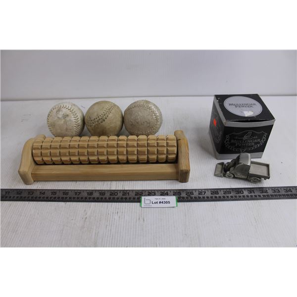 Mullingar Pewter "Toolcat Bobcat 5600 4X4", Wooden Foot Massage Roller 14" Length, (3) Softballs