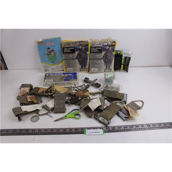 Assorted Hardware, Ponchos, Fence Latch, Misc.