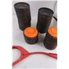Image 2 : (~50) Champion Clay Targets with EZ Throw Tossing Wand with Large Pail Tote