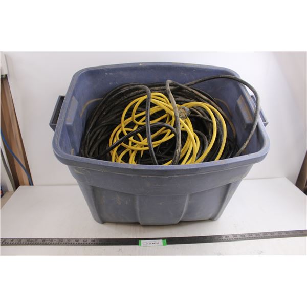 * Assorted Extention Cords with Rubbermaid Storage Bin - No Lid - All Untested - All As is