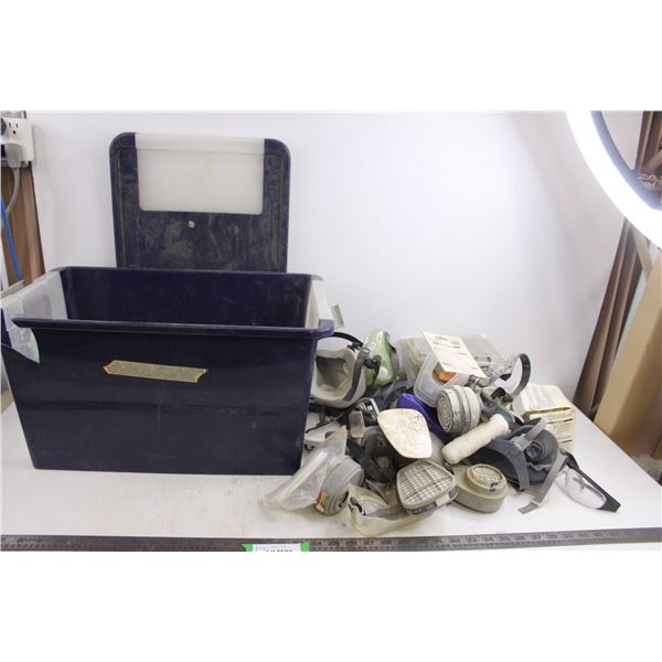 Assorted Respirators & Goggles with Cracked Storage Tote - As is