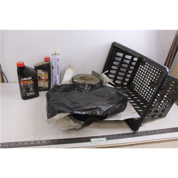 Yamalube 10W40 1L - Partial, Havoline 5W20 1L (Partial), Butane 20% Left, Sticky Tape, Plastic Tote 