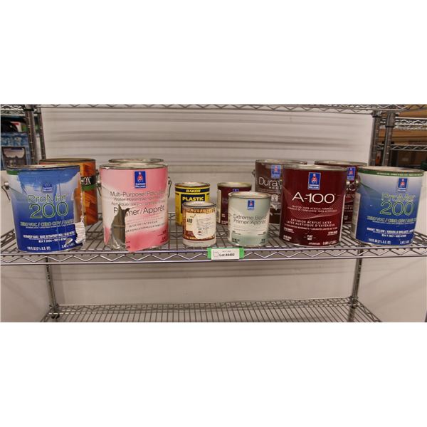 ** (12) Cans of Paint Products (Satin, Flat, Primer, Varnish - Most Partial) CANNOT BE SHIPPED!!!