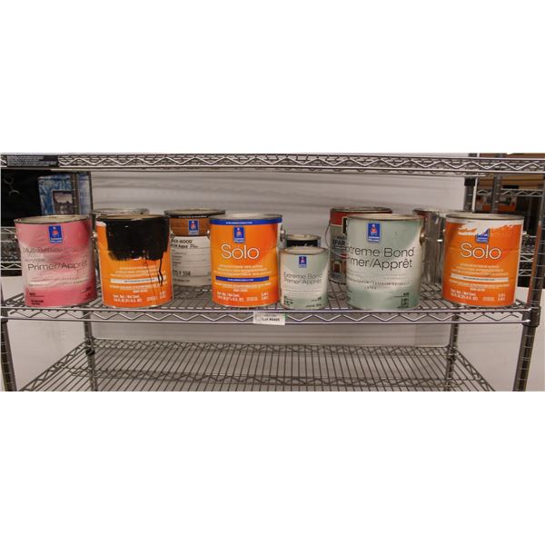 ** (11) Cans of Paint Products (Semi-Gloss, Primer, Satin, Wood Finish - Most Partial) CANNOT BE SHI