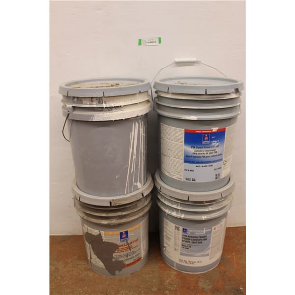 ** (4) 18.9L Pails - Partials - All 1/2 or Less (Drywall Primer & Sealer, DTM Bonding Primer, Masonr
