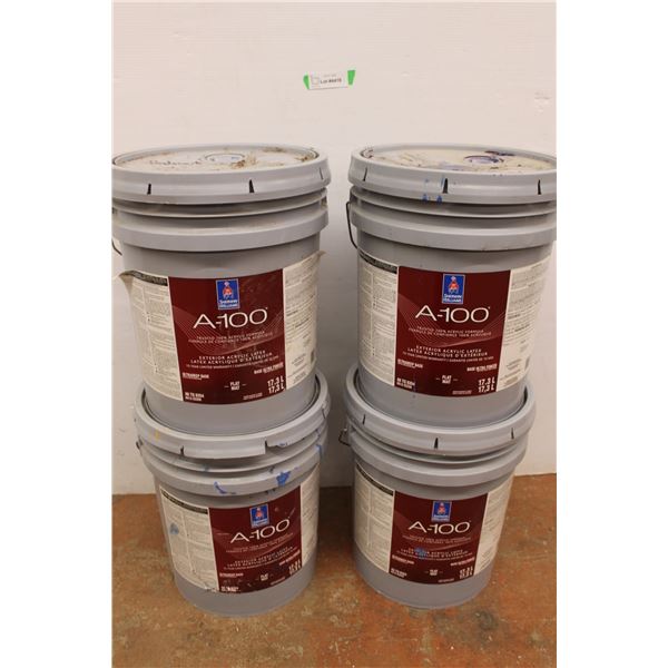 ** (4) 17.3L Pails of Sherwin Williams A100 Exterior Acrylic Latex Paint - Partials - All 1/3 TO 2/3