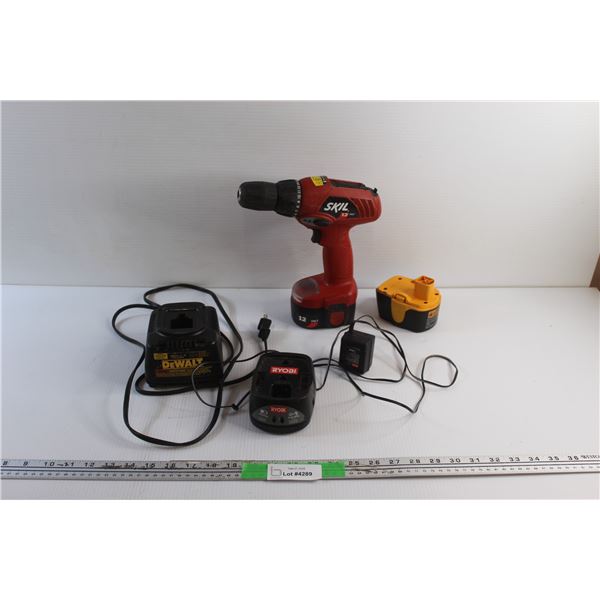 Wireless Skil 12V Drill, Battery, DeWalt & Ryobi Battery Chargers - As Is