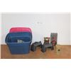 Image 1 : *Plastic Tote with Lid 15'' x 18'' x 23 1/2'' and Play Mobile Toys