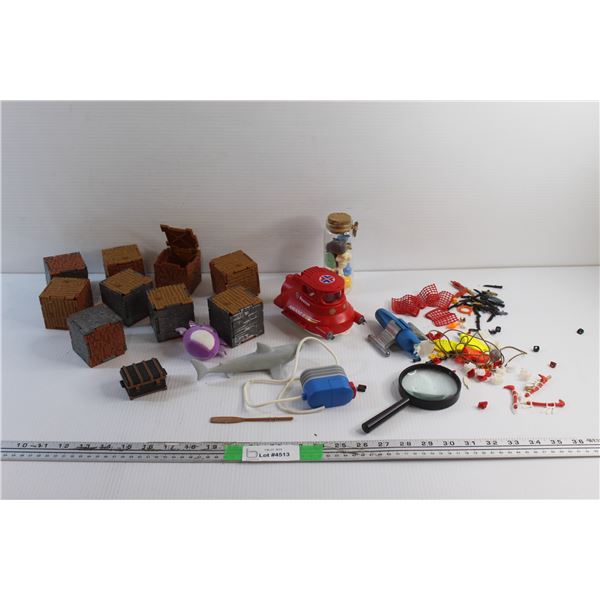 Assorted Play Mobile Toys and Magnifying Glass