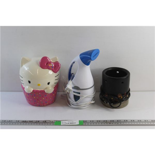 Hello Kitty Coin Bank, Conair Steamer - Powers On, As Is and Desk Lamp - As Is