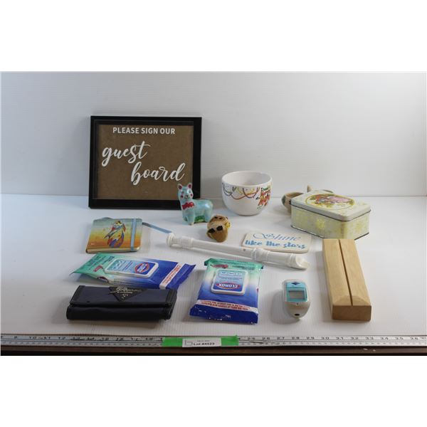 Guess Clutch Bag, Flute, Ceramic Mug, Photo Frame 11'' x 9 1/2'', Coin Bank, Plush Toy and Misc