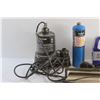 Image 3 : Mastercraft Submersible Utility Pump, Hummingbird Radio, Small Air Compressor - As Is and Propane Ta