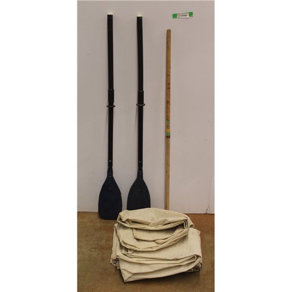 *Painters Tarp, (2) 52'' Paddles and Broom Handle