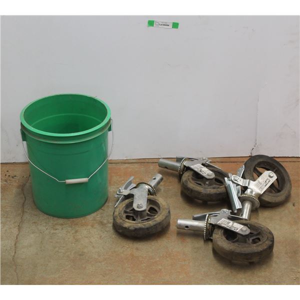 *(4) 8'' Caster Wheels and Plastic Bucket - Cannot Be Shipped
