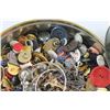 Image 4 : Tin Box, Assorted Buttons, Jewelry and Shirt Pins