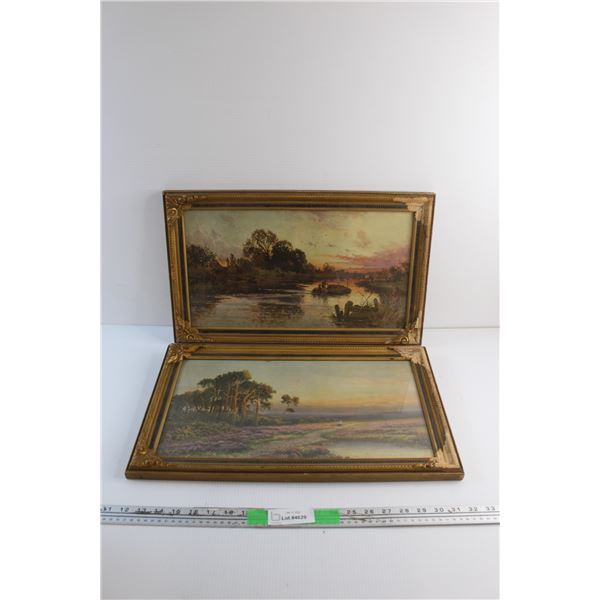 (2) Framed Country Side Art Prints 20'' x 11'' - Damaged Frames