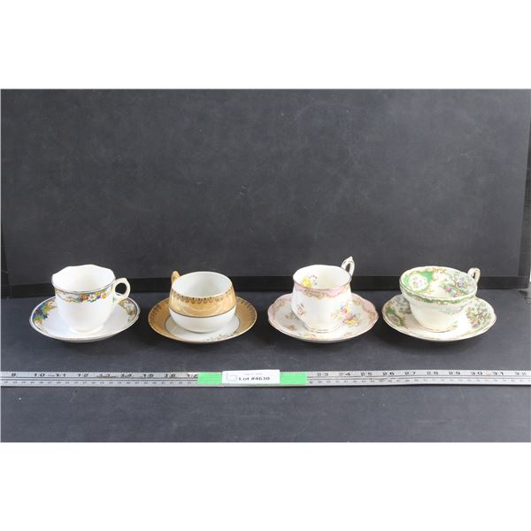 (4) Porcelain Tea Cup & Saucer Sets: Royal Albert & Foley