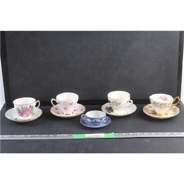 (5) Porcelain Tea Cup & Saucer Sets: Royal Vale & Royal Albert & Cololough, Queen Anne