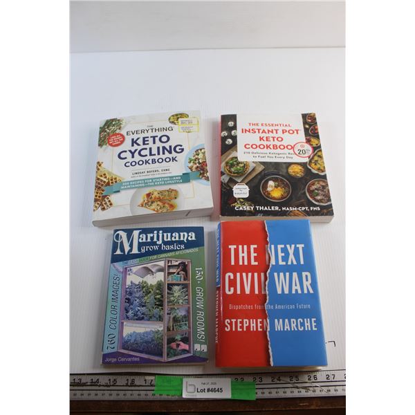 (4) Books - Keto Cookbook, The Next Civil War and Marijuana Grow Basics