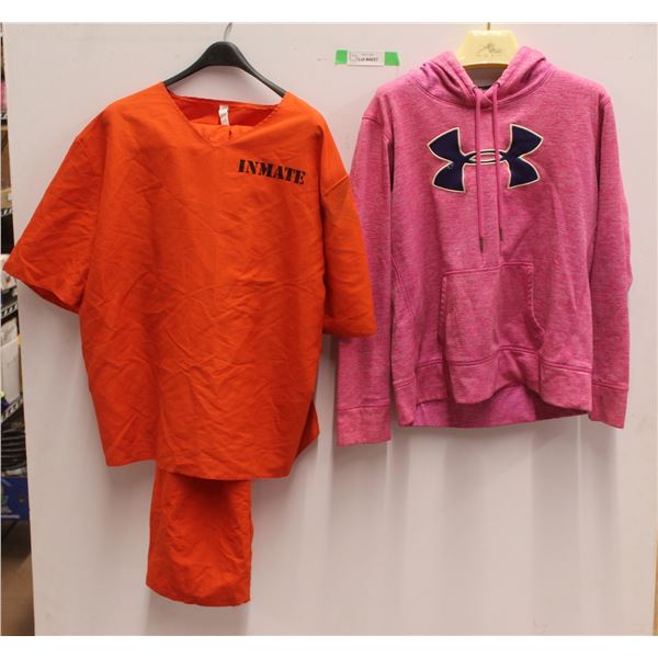 Inmate Halloween Uniform Set and Under Armour Bunny Hug - Size L