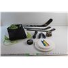 Image 1 : (3) NHL Miniature Hockey Stick, Frisbee, Sport Bag, Hockey Puck, Rubik's Cube,Grip Trainer and Dumbb
