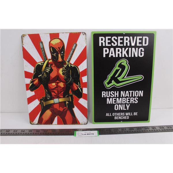 (2) Metal Wall Art (Saskatchewan Rush & Deadpool) 12" x 8"