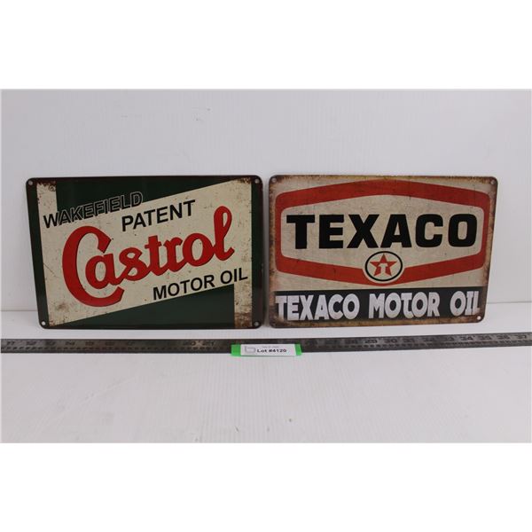 (2) Vintage Looking Metal Wall Art (Castrol & Texaco Motor Oils) 12" x 8"