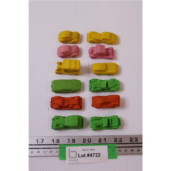 (12) Pencil/Rubber Vehicle Style Erasers - Assorted