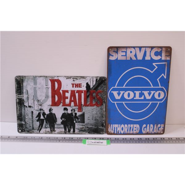 (2) Metal Signs: The Beatles & Volvo - 8" x 12"
