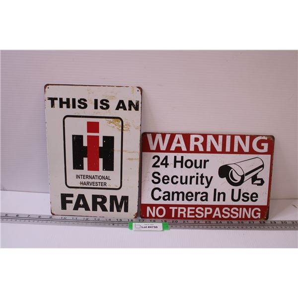 (2) Metal Signs: International Harvester & Security - 8" x 12"