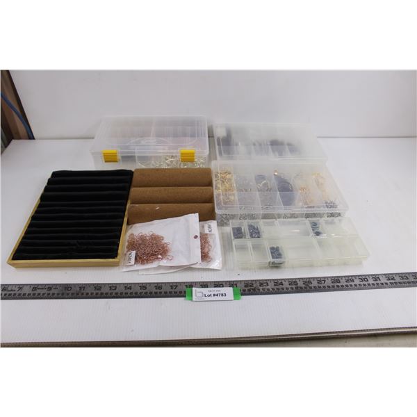 Arts & Crafts Supplies in Plastic Storage Boxes, IKEA Cork Jewelry Display 7" x 6", Wood & Black Vel