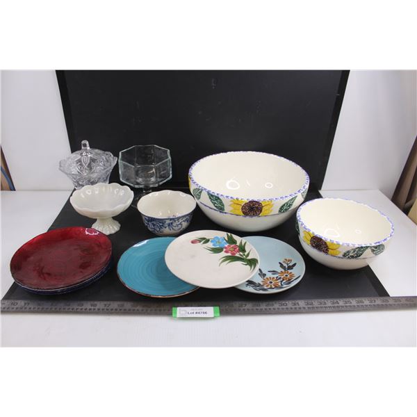 Assorted Ceramic Dishes, Bowls, Crystal & Glass Trinket Dishes (Large Crock Shop Bowl 12"Dia x 5.25"