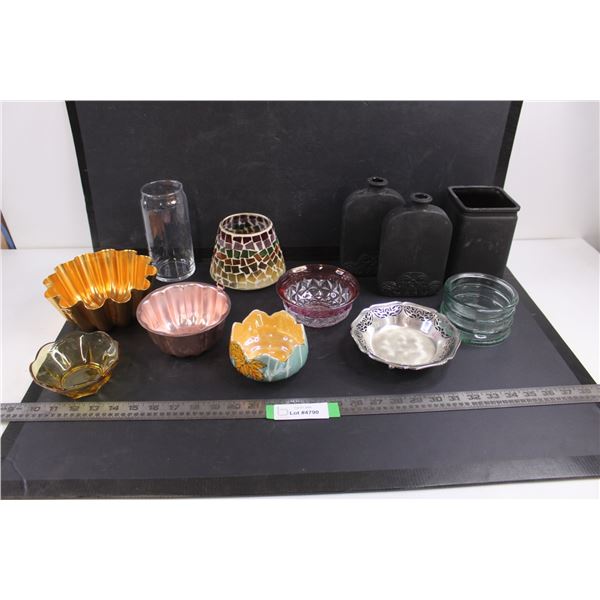 Assorted Trinket Dishes, Candle Holders, Bundt Pans