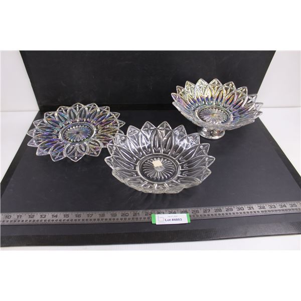 (3) Vintage Sunflower Glass Platters - Largest 11" Dia