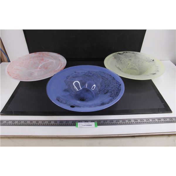 (3) Art Deco Glass Presentation Bowls 13.5" Dia