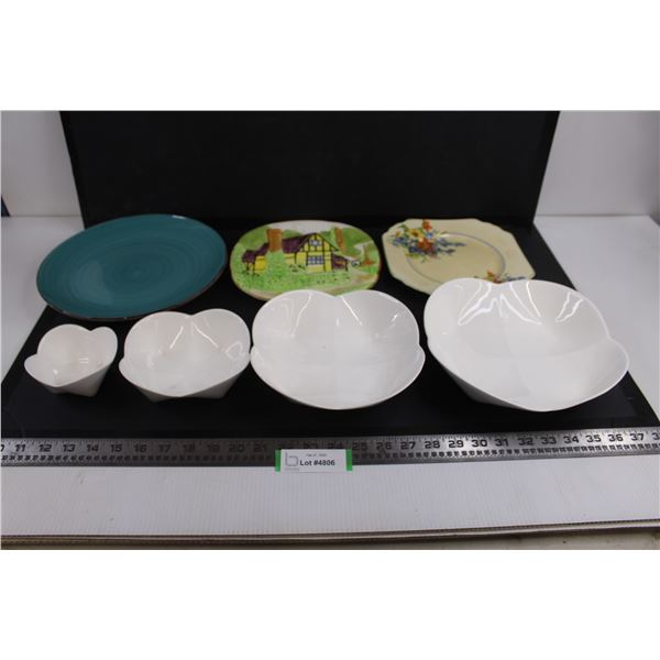 Assorted Ceramic Dishes (Set of 4 Nesting Segmented Servers, Royal Norfolk, Wedgewood) Largest 10.5"