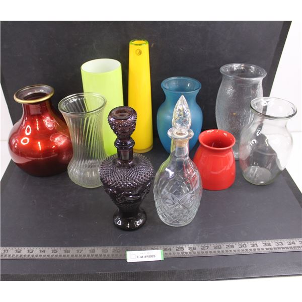 Assorted Vases & Decanters - Tallest 12.25", Widest 7.5"