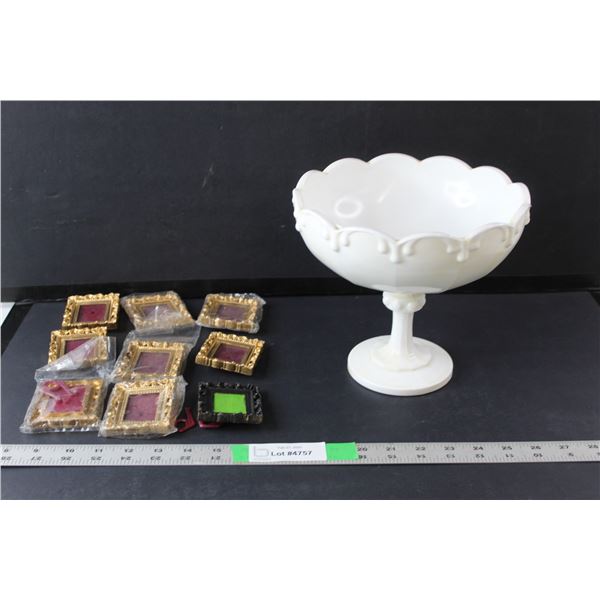 (9) Miniature Photo Frames 2.5" Tall & Ceramic Fruit Bowl 7.5" Tall