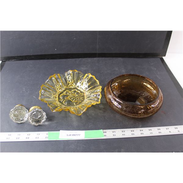 (2) Glass Door Handles, (2) Glass Serving Bowls