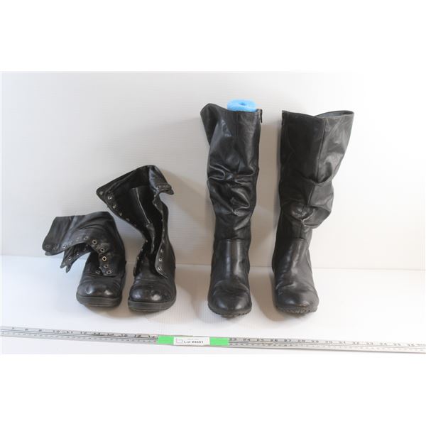 (2) Pairs of Faux Leather High Ladies Boots - Size 8B