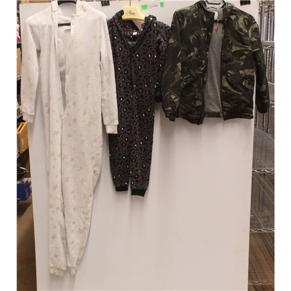 Kids' Bomber Jacket (Size L), Unicorn (L) and Fleece Pyjama (Small) Suits