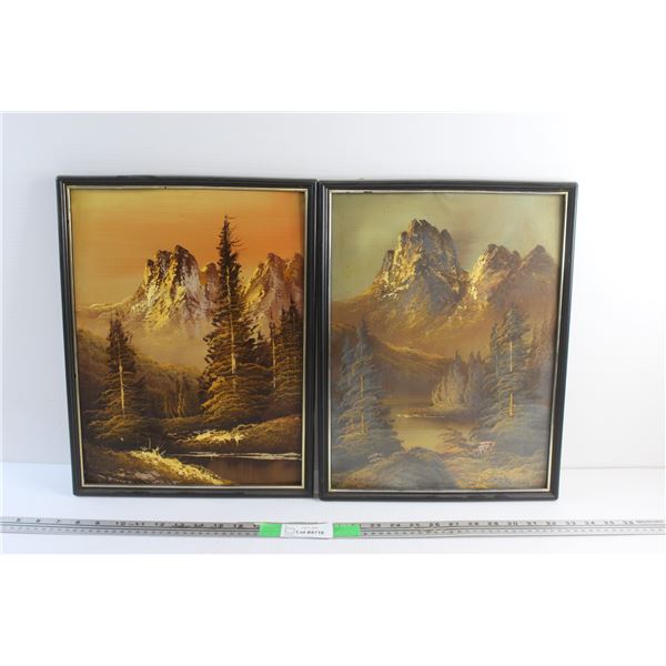 (2) Framed Rockie Mountain View Art Paintings 17'' x 13''